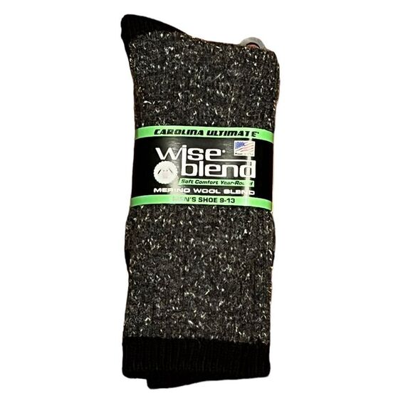Wise Blend Men’s Black Fleck Merino Wool Blend Socks, Size L, NWT - Picture 1 of 4